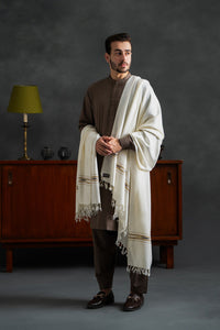 Men's Winter Pashmina Woolen Shawl - (Cream) - JS-02